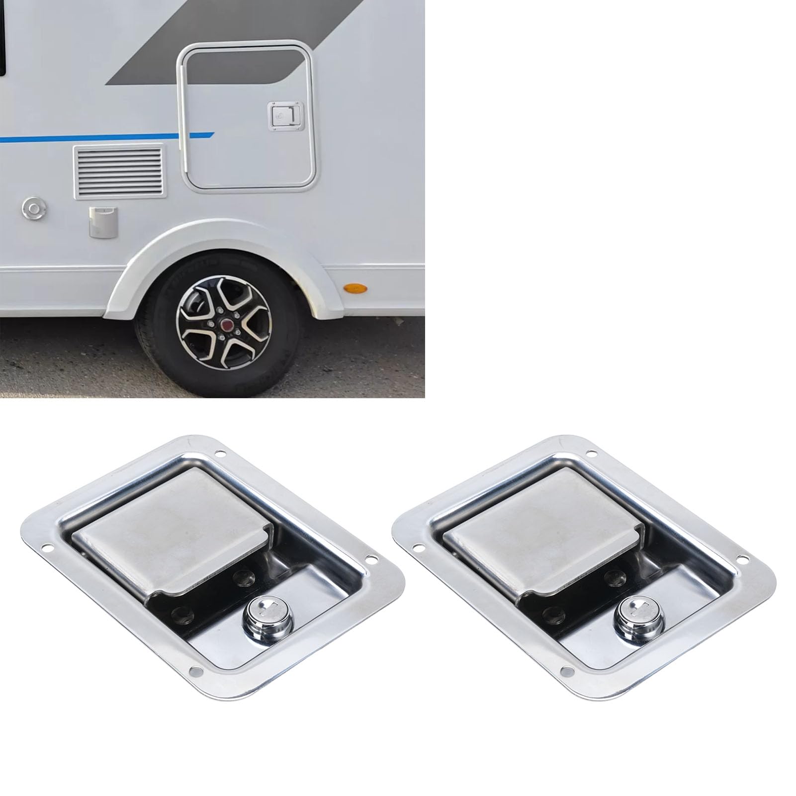 Alomejor Maniglia per Cassetta degli Attrezzi Serratura per Cassetta degli Attrezzi per Camion in Acciaio Inossidabile 140 X 108 Mm Montaggio a Incasso con 2 Chiavi Guarnizione Impermeabile per