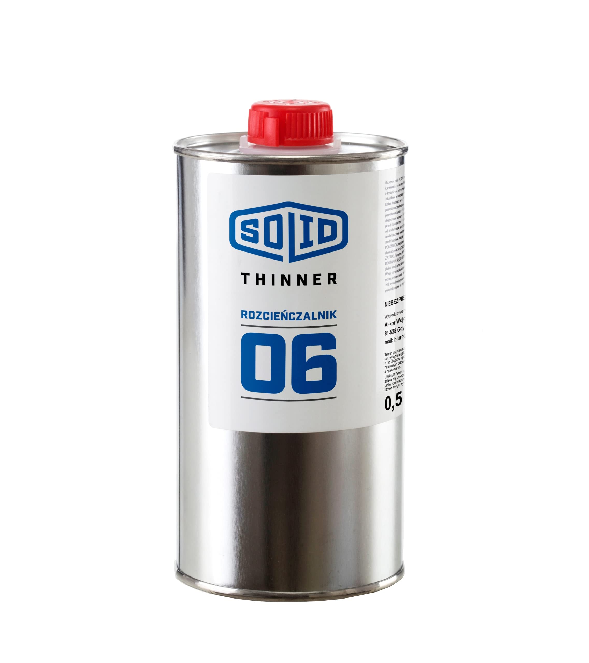 Rozcieńczalnik Solid Thinner 06 - Profesjonalny Rozcieńczalnik do Farb Poliuretanowych, Alkidowych i Akrylowych, 0,5L