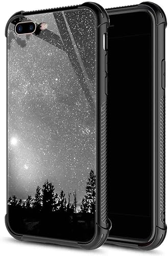 Funda compatible con iPhone 7P8P, Forest Silhouettes Constellation, parte trasera de vidrio templado + funda protectora de TPU de silicona suave