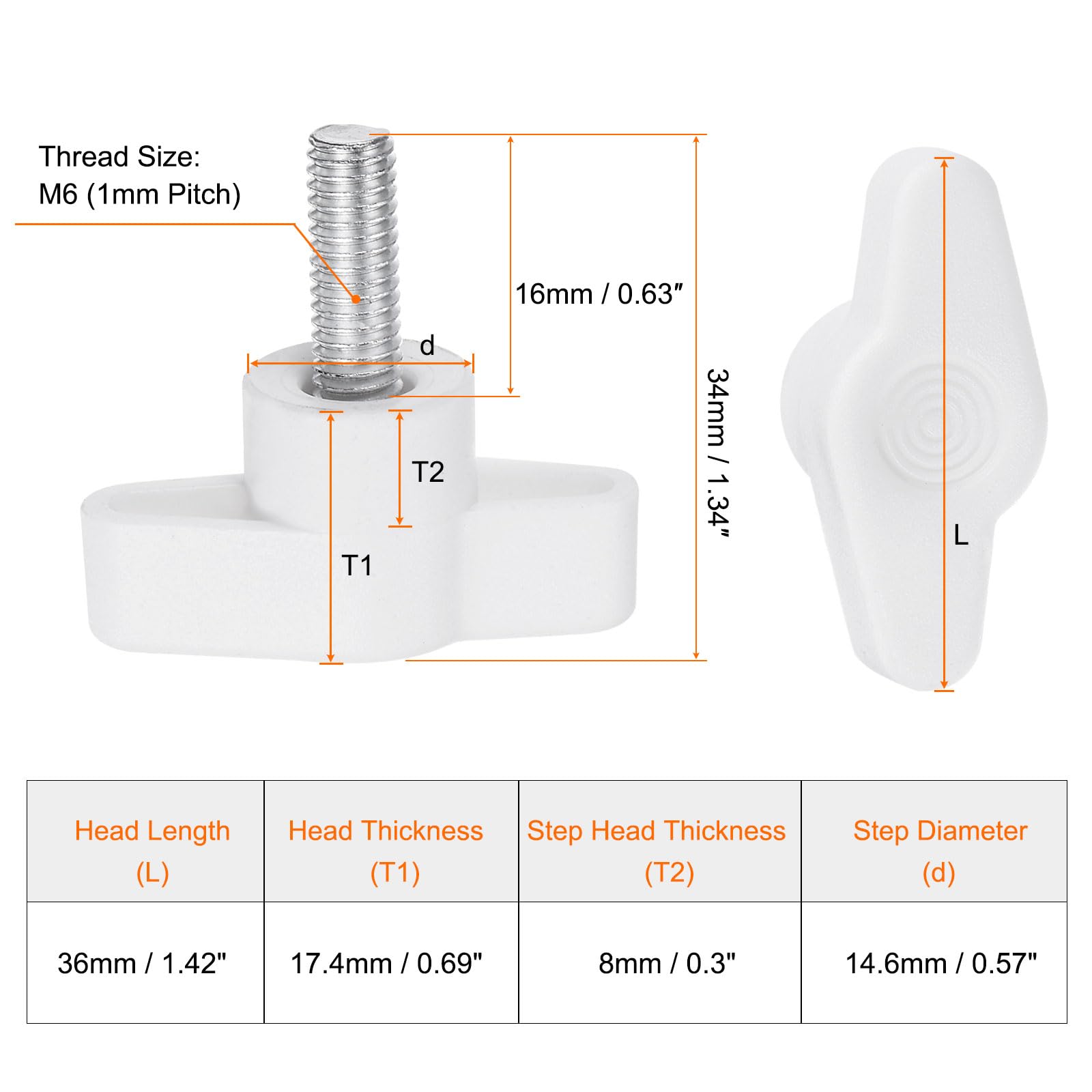 HARFINGTON 20Pcs Wing Knobs M6x16mm Male Thread Plastic Tee Stud Knobs
