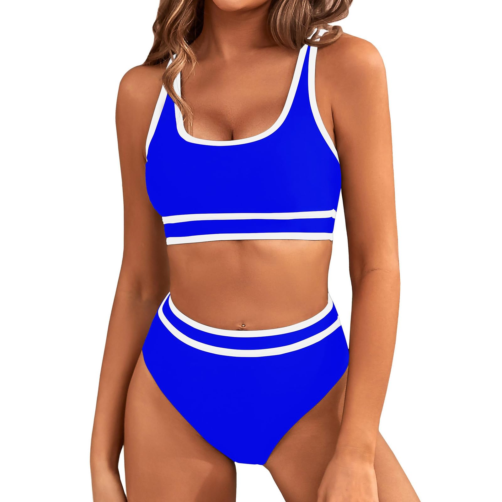 oiangi High Waisted Bikini Sets for Women Color Block Push up Padded Sporty Two Piece Swimsuits Cheeky High