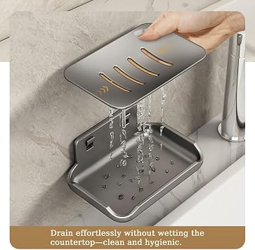 Wall Mounted Soap Holder for Shower NO-Drilling Self Draining Removable Soap Dish Sponge Holder for Shower Bathroom Bathtub Kitchen Adhesive Included-fzh-Single-Layer