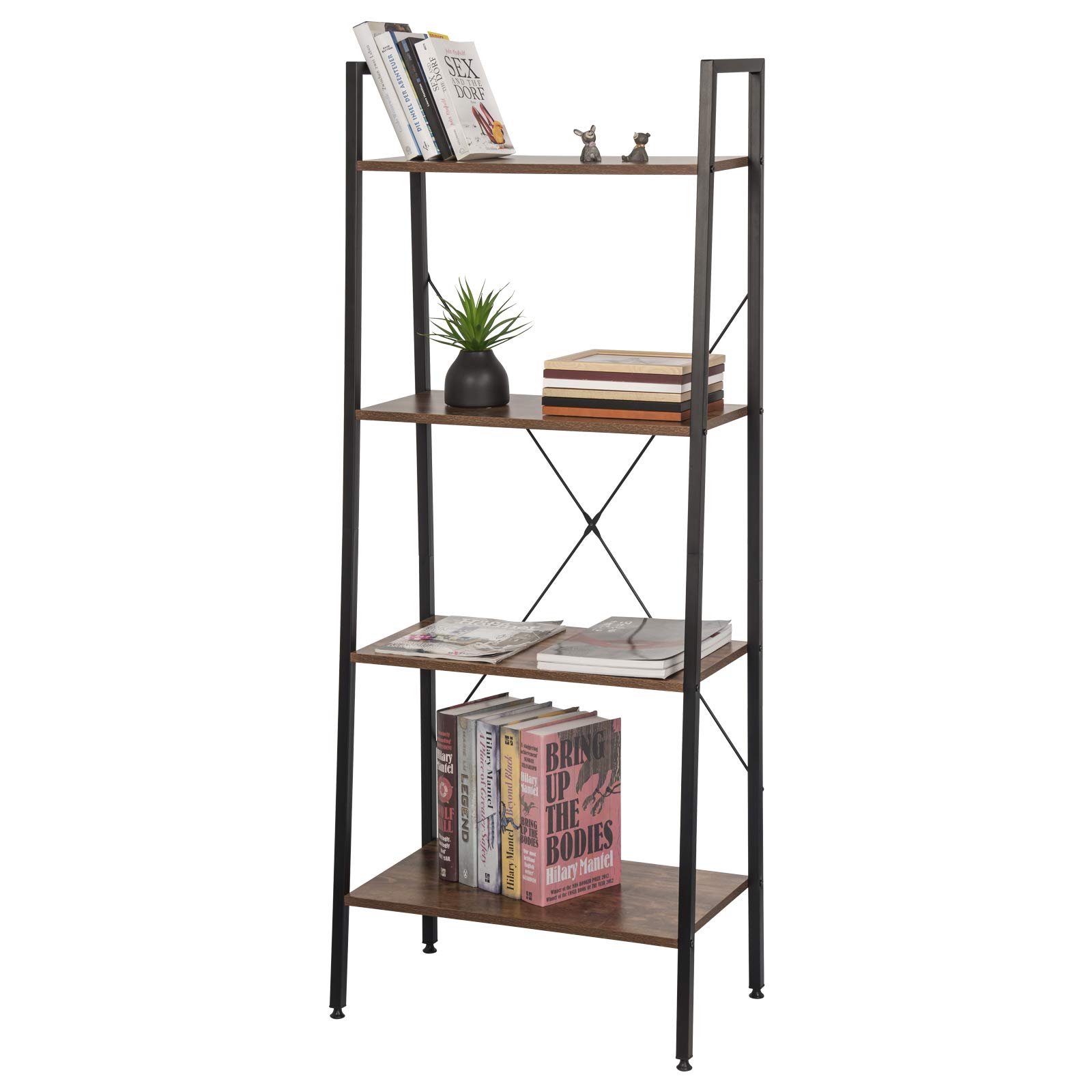 eSituro Estante para Piso Estantería Librería Estante de Cocina Estante de Almacenamiento de Organizador Multifuncional para Libros Plantas con 4 Estantes Metal + MDF 60x35x148CM SSTR0053