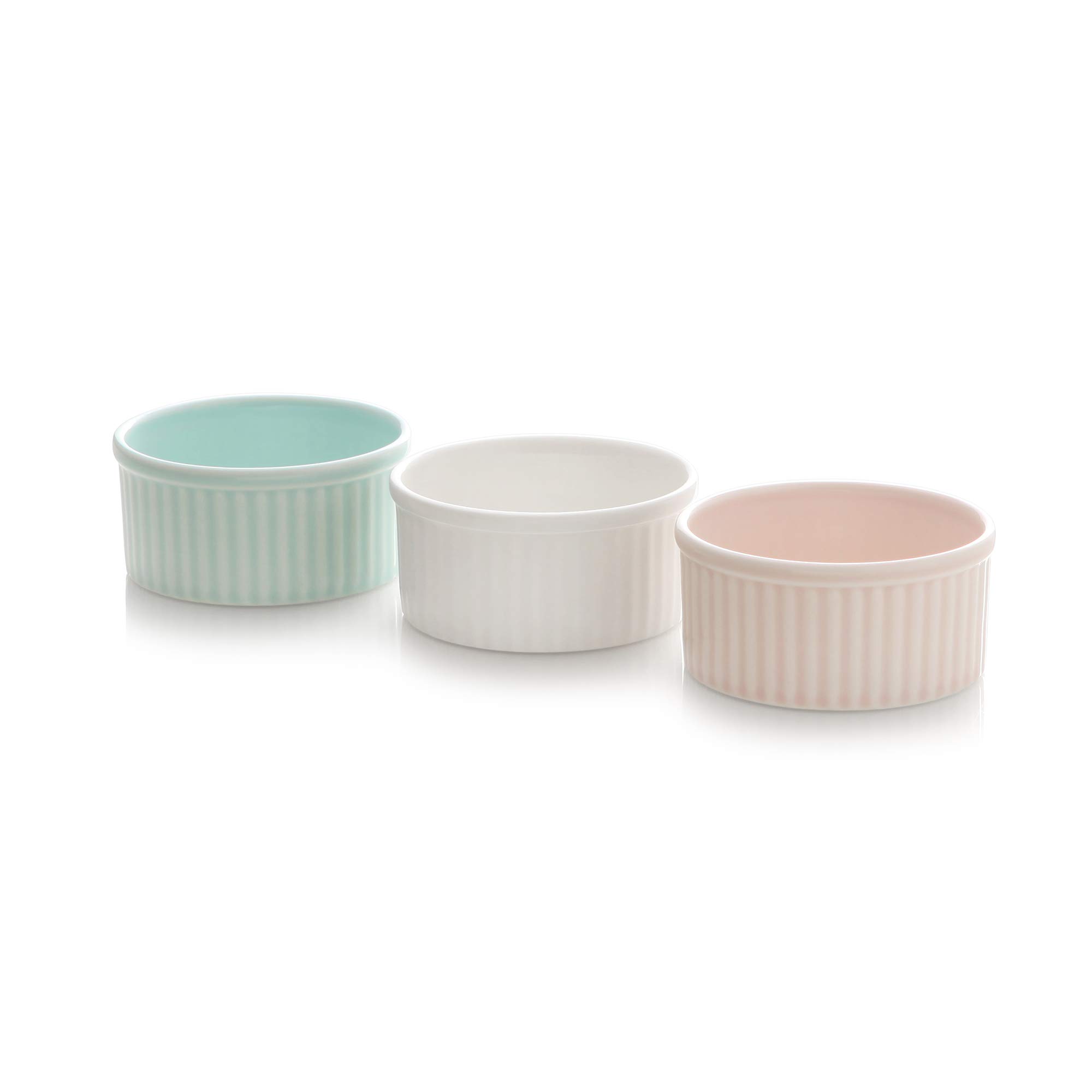 ZEN Pleats Porcelain Souffle Dishes - Set Of 6 Mixed Color Ramekins (14oz Each, 3.9" Diameter) - View #2