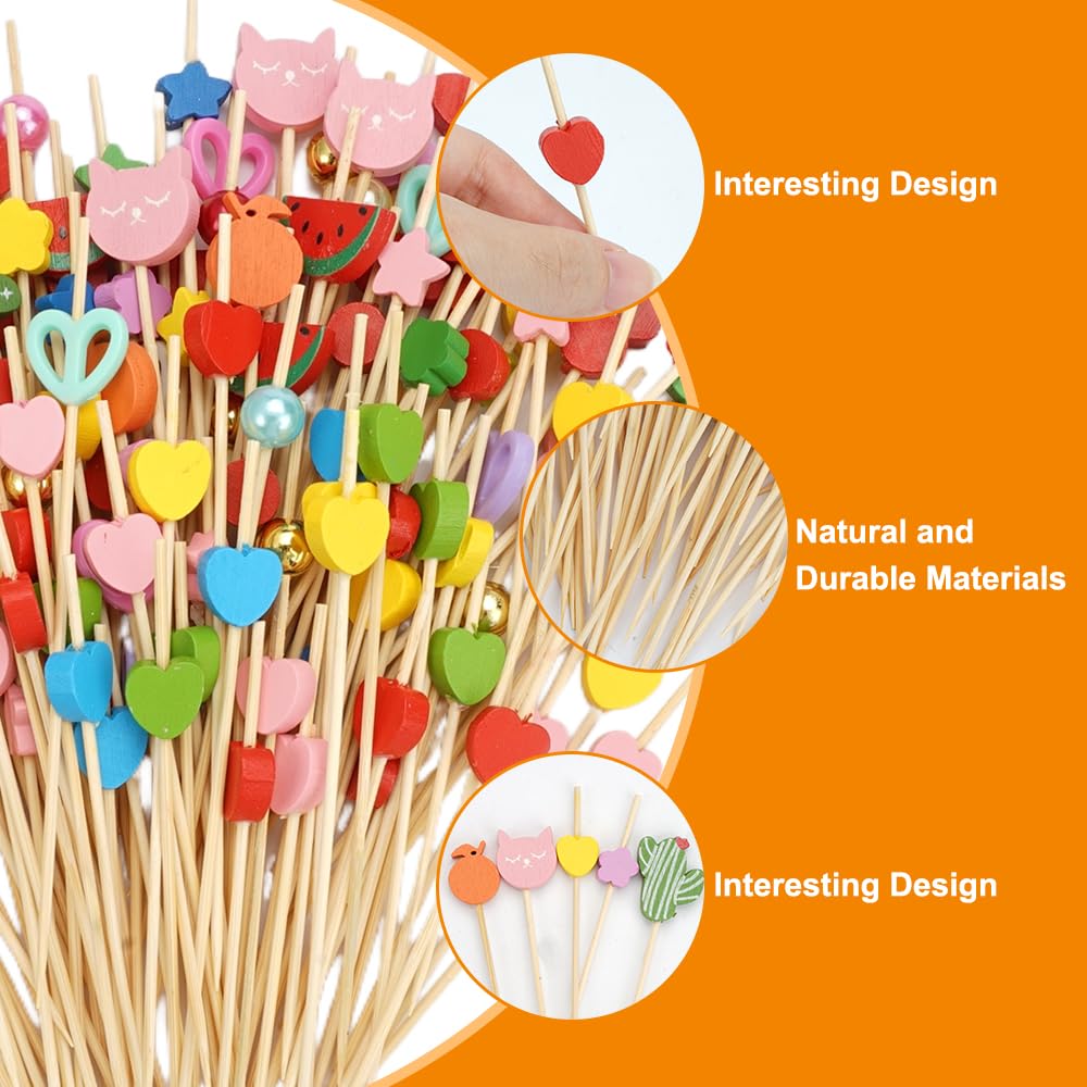 Bâtonnets Cocktail,200pcs Bâtonnets Cocktail Bambou,Fruits Bâtons Bambou,Nourriture Signe De