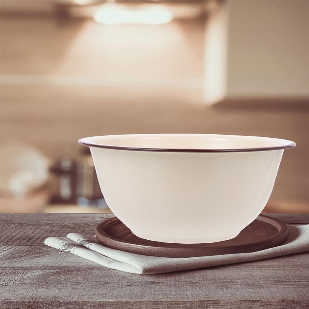 Enamel Bowl Enamel Color Pottery Bowl Enamel Mixing Bowl Enamel Bowl, Kitchen Round Soup Bowl Thicken Foods Soup Bowl Salad Serving Bowl, Distressed Black Rim Enamel Bowl