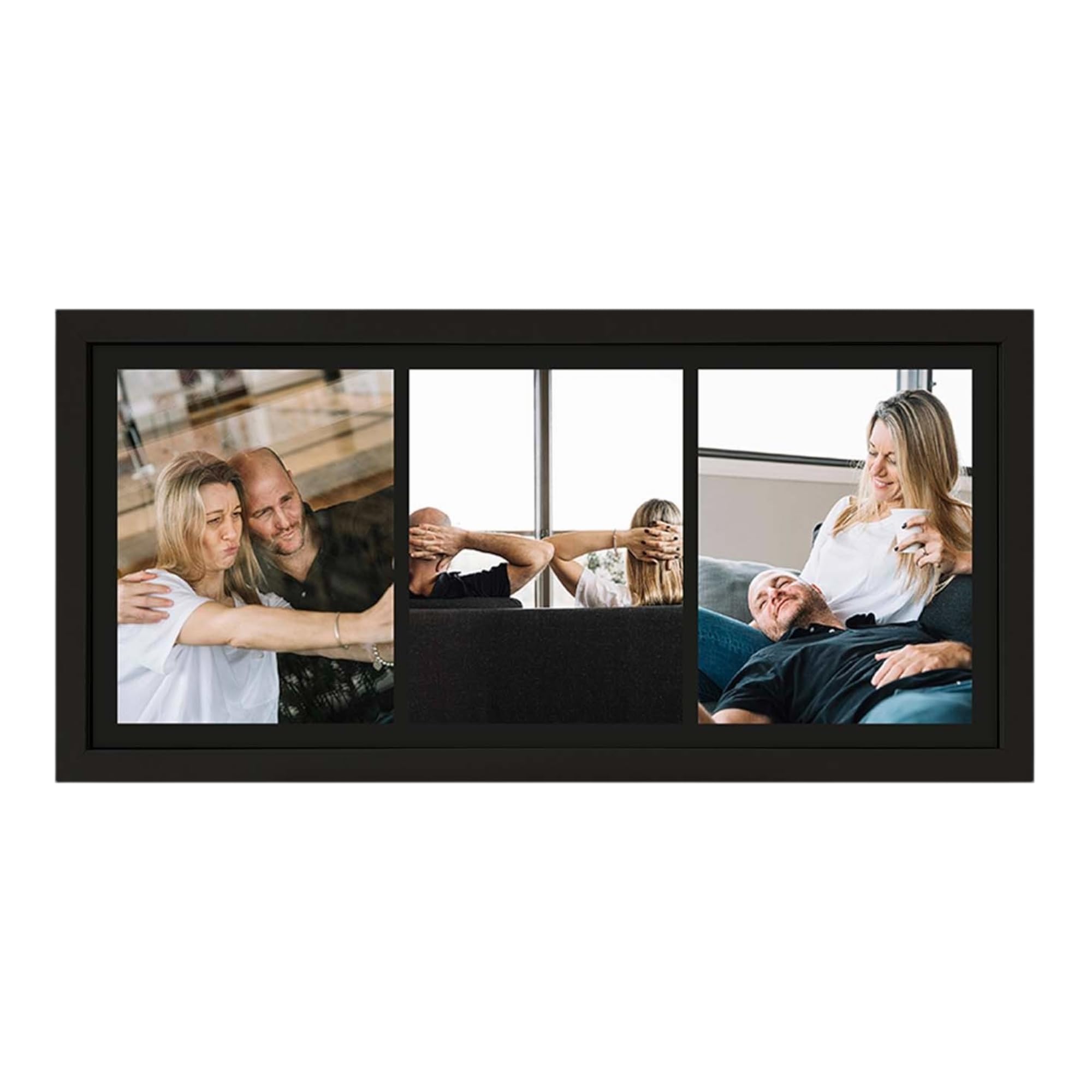Echo Three Black Personalised Wall Art Framed Print Photo Collage Landscape | Bespoke Large Wide Picture Foto Frame |Custom Photograph Room Three Triple Picture Image | Family Home Gift Memories Decor Signage