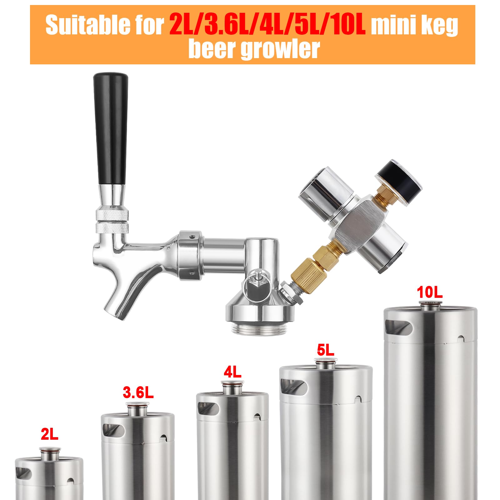 Rubinetto per Birra per Mini erogatore di fusti in Acciaio Inox, Mini erogatore di fusti per Mini erogatore di fusti per Mini erogatore di Birra Portatile da 2L/3,6L/4L/5L/10L