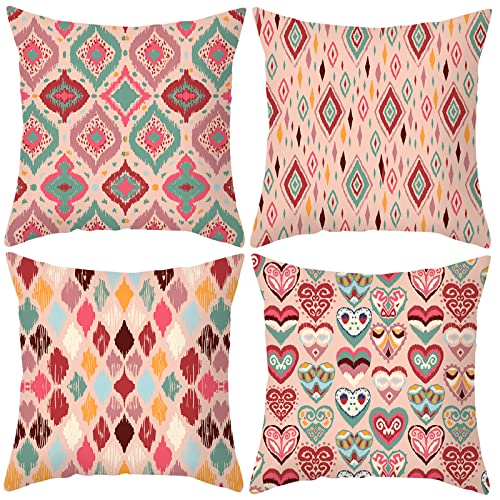 HOSTECCO Ikat - Juego de 4 fundas de almohada geométricas tribales de 18 x 18 pulgadas, fundas de cojín étnicas decorativas para sofá y sofá Cover
