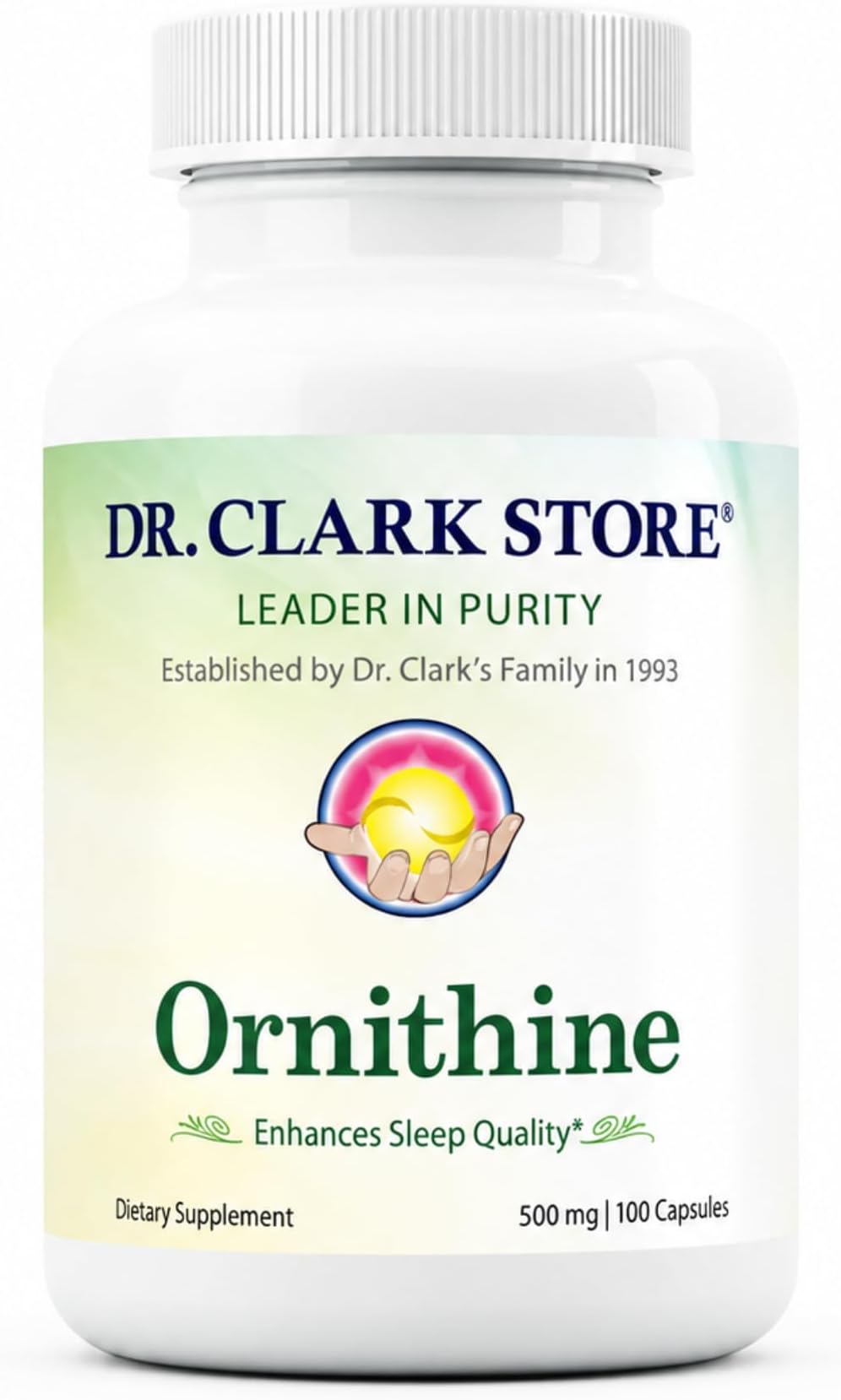 Dr Clark Ornithine Dietary Supplement 500mg, 100 Gelatin Capsules, Pure Amino Acid Support for Natural Sleep Aid, Promotes Protein Metabolism, Cleansing and Detoxification, Non-GMO & Gluten Free