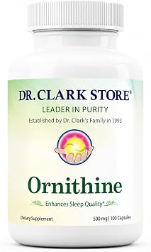 Dr Clark Ornithine Dietary Supplement 500mg, 100 Gelatin Capsules, Pure Amino Acid Support for Natural Sleep Aid, Promotes Protein Metabolism, Cleansing and Detoxification, Non-GMO & Gluten Free