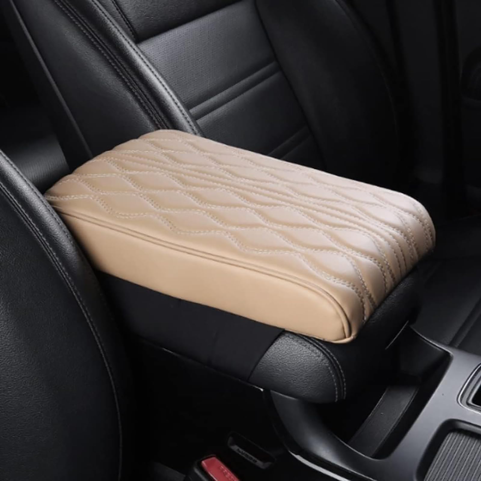 ZOSONET Memory Foam Armrest Box for Vehicles - Leather Car Armrest Box Pad, Universal Car Armrest Pad, Car Centre Console Pad, Centre Console Cover, Thickness 5 cm (Beige)