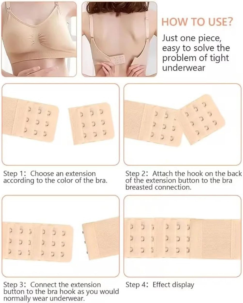 Bra Extenders 2 Hook 3 Hook Bra Extension Strap Elasic Soft Back Bra Band Set for Women Girls 6pcs
