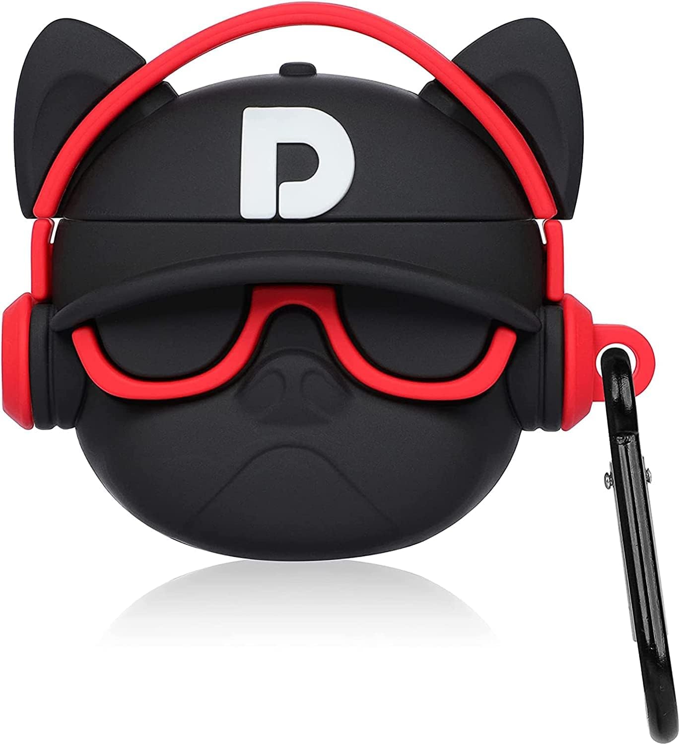 Meyaar Soft Silicone Cover Compatible for AirPods Pro 2nd Generation Case Cover with Keychain, Two Piece Design for AirPods Pro 2 (2022) (Only Silicone Cover) (Black Dog with Red Band)