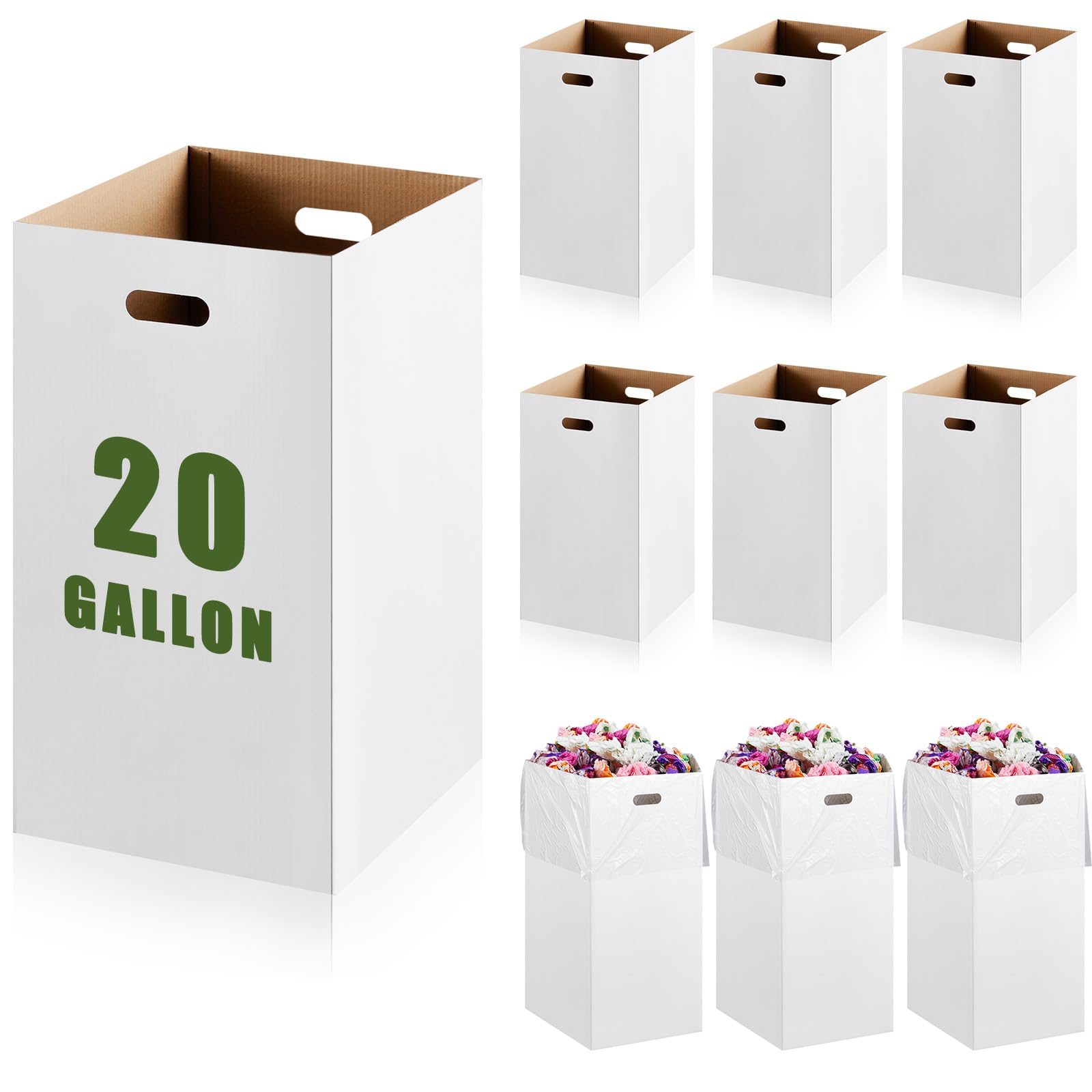 Kritkin 10 Pack 30 Gallon Recycling Bins Cardboard Trash Cans Disposable and Reusable Corrugated Cardboard Cans Bulk with 20 Garbage Bags for Parties