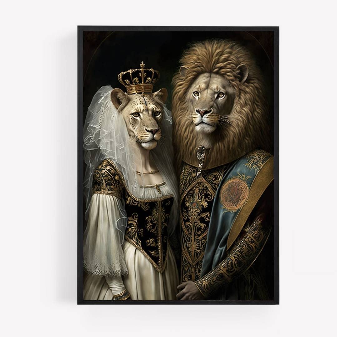 Royal lion couple animal Print Picture Poster vintage style A4 UNFRAMED fancy dress victorian gift stem punk wall art Home decor Decorating funny