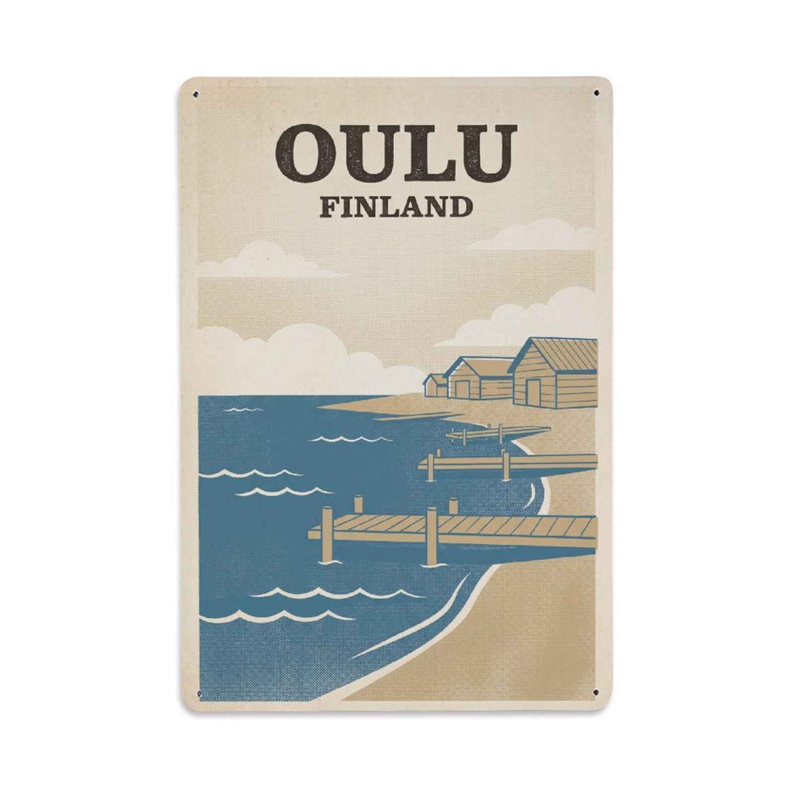 Retro Finland Oulu Travel Metal Tin Sign Plaque Wall Decor for Cafe, Club Bar, Office, Garden Metal Poster 8x12Inch