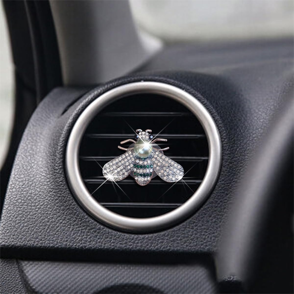 JNNJ 4 Pezzi Clip Di Sfiato per Deodorante per Auto, Clip Deodorante a Forma Di Cuore, Bling Clip Deodorante Aria, Clips Auto Con Strass Diffusore Di Olio Essenziale per Auto Donna(Bianco