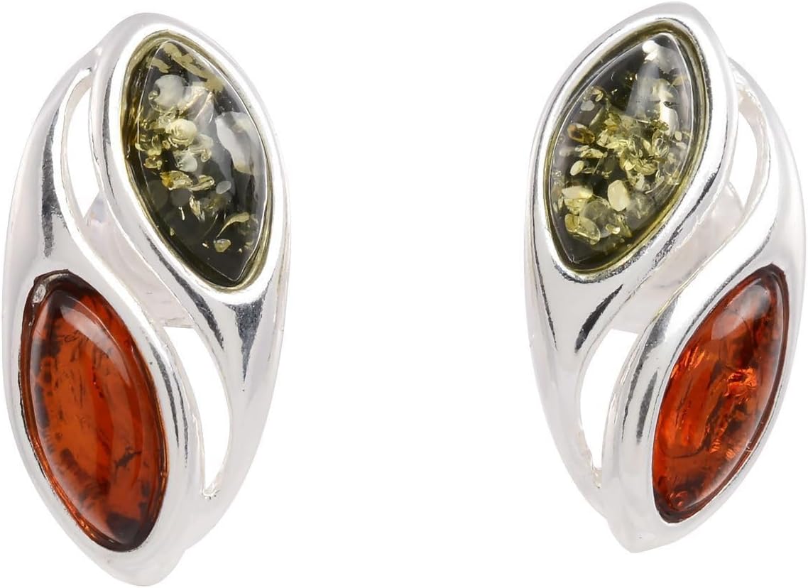 Amber Earrings - Baltic Honey and Green Amber Stud Earrings - Sterling Silver Jewelry Collection