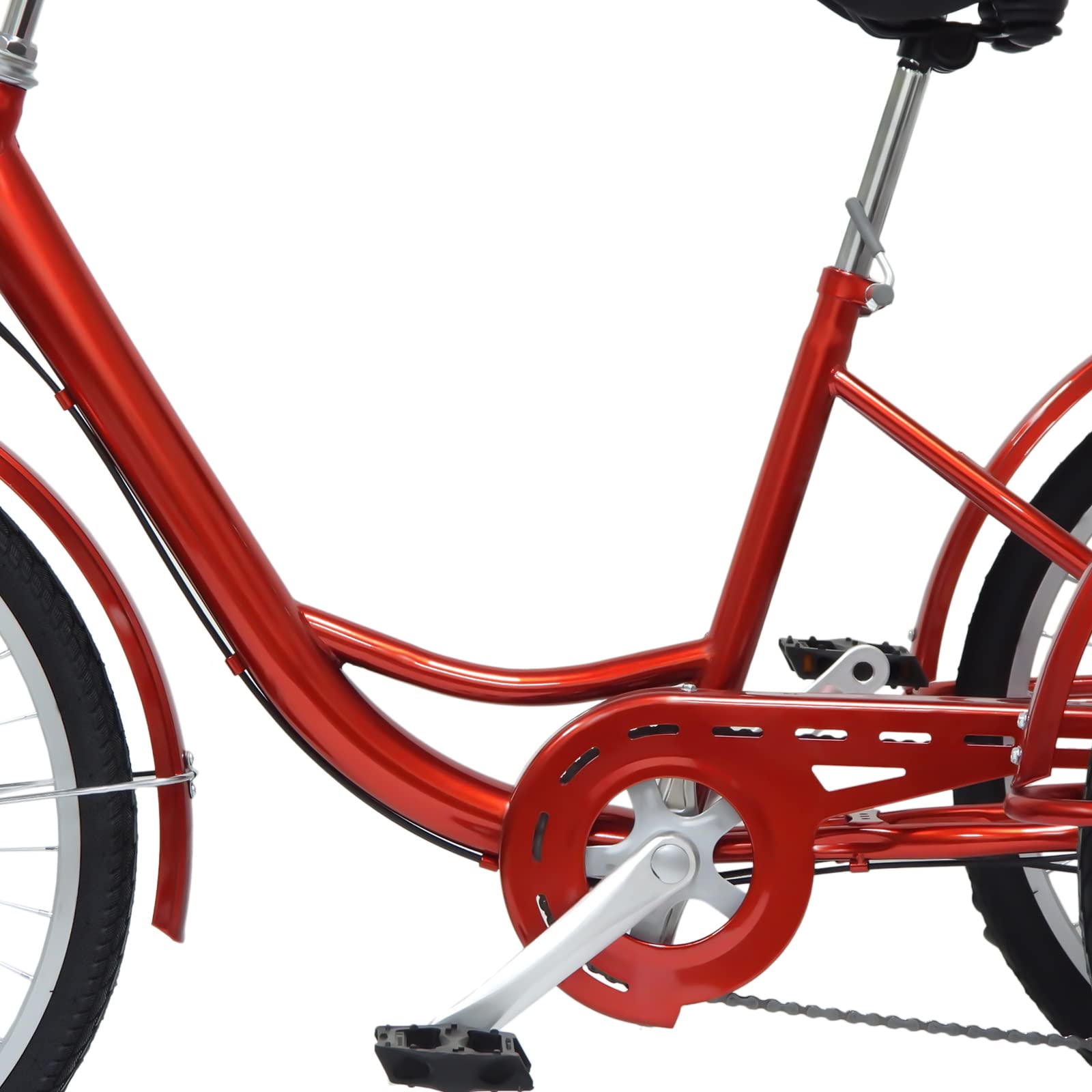 Tricycle adulte de 24 pouces 6 vitesses avec panier et lumière, vélo cruiser à trois roues pour les loisirs, le shopping, les pique-niques (rouge)