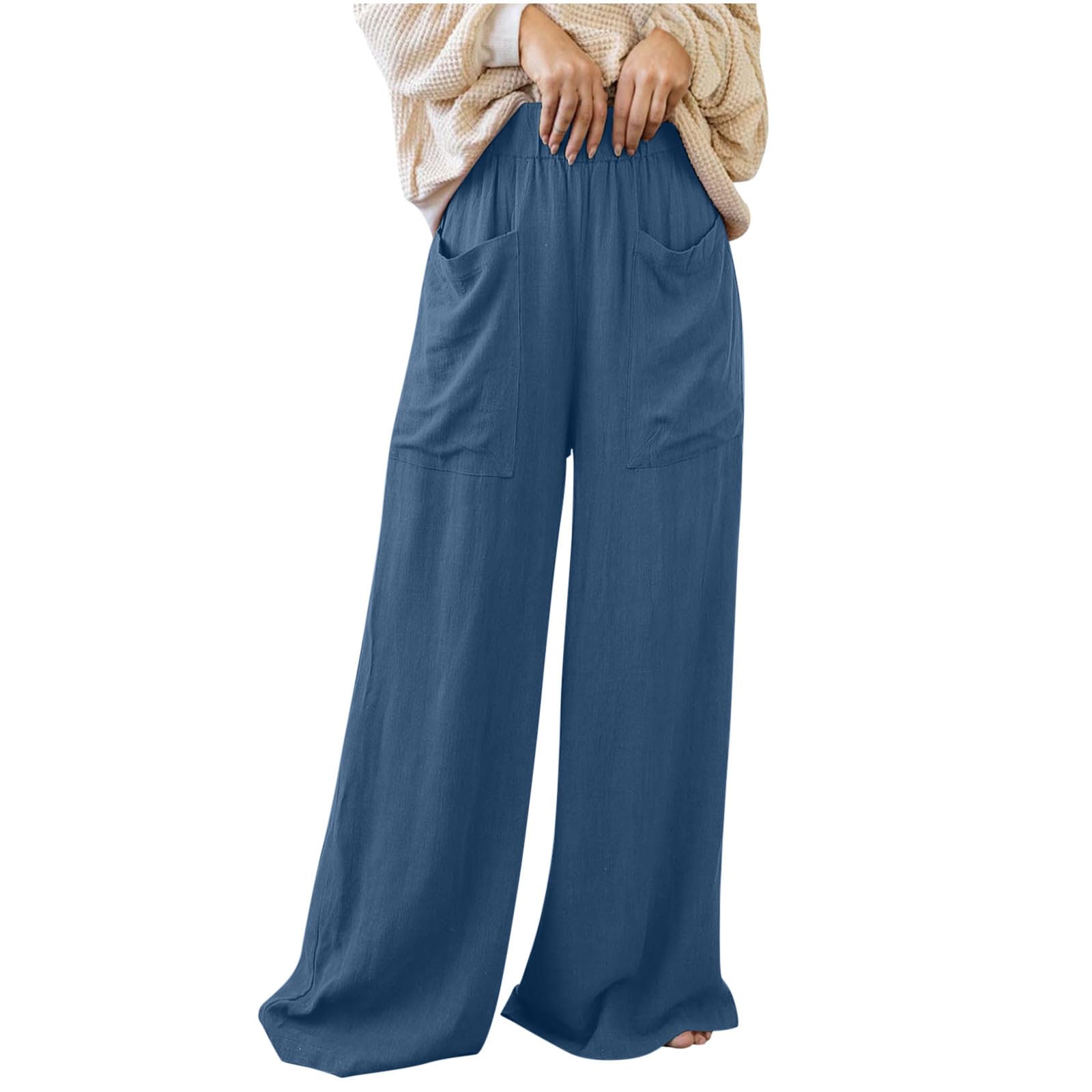 Wide Leg Palazzo Pants for Women Casual High Waisted Pants Straight Leg Trousers Trendy Baggy Trouser with Pockets