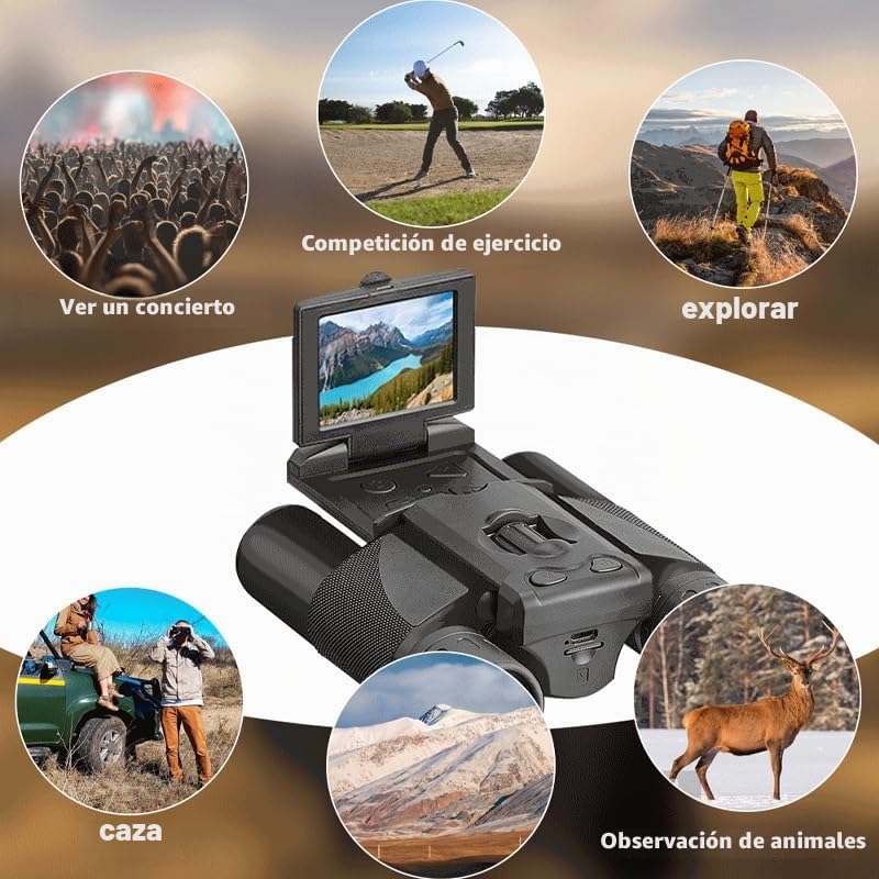 Jayruit Prismáticos de Cámara Digital 12x32 para Adultos con Video 1080P y Foto 5MP - Binoculares con Pantalla LCD 2 Pulgadas para Observar Aves, Animales, Viajar, Cazar y Eventos Deportivos