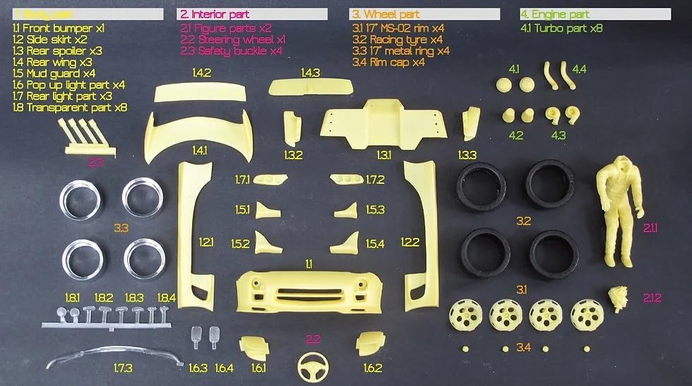 Комплект запасных частей ZoomOn Z076 1/24 Mazda Amfini RX-7 (FD) A-Spec, фото 5