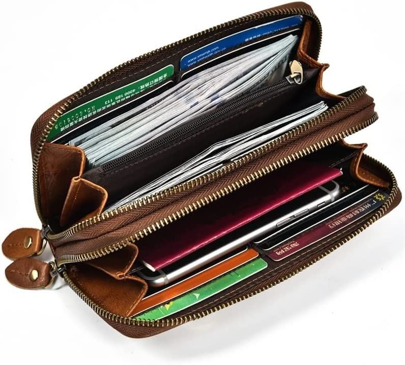 Clutch Purse Double Zipper Card Holders Wallets Vintage Genuine Leather Long Wallet Leather Purse for Men3