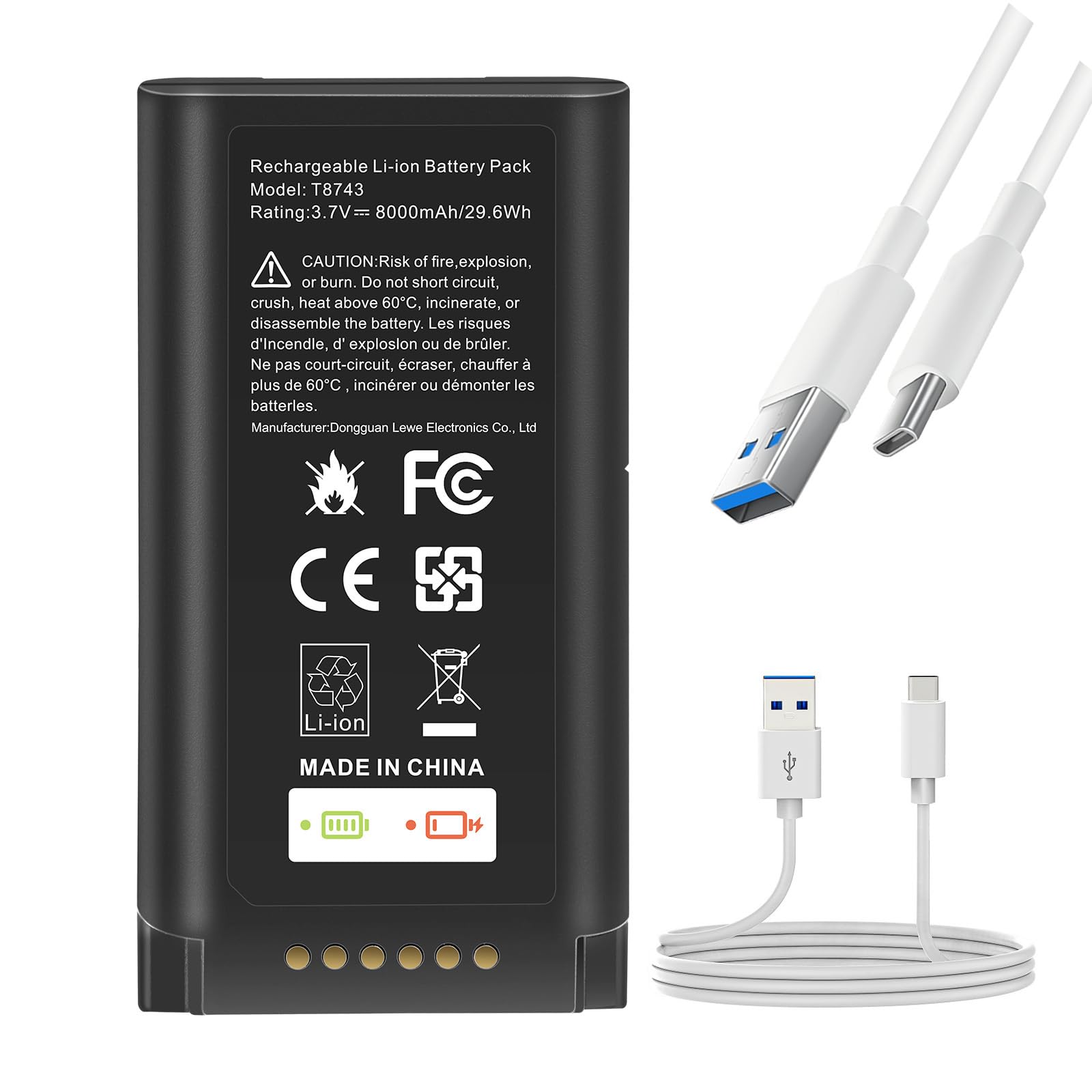 Fancy Buying 8000mAh Rechargeable Battery Replacement for Eufy Security E340 Video Doorbell E340/C31, Part Number HB-E340 T8743 with Type-C Charge Cable