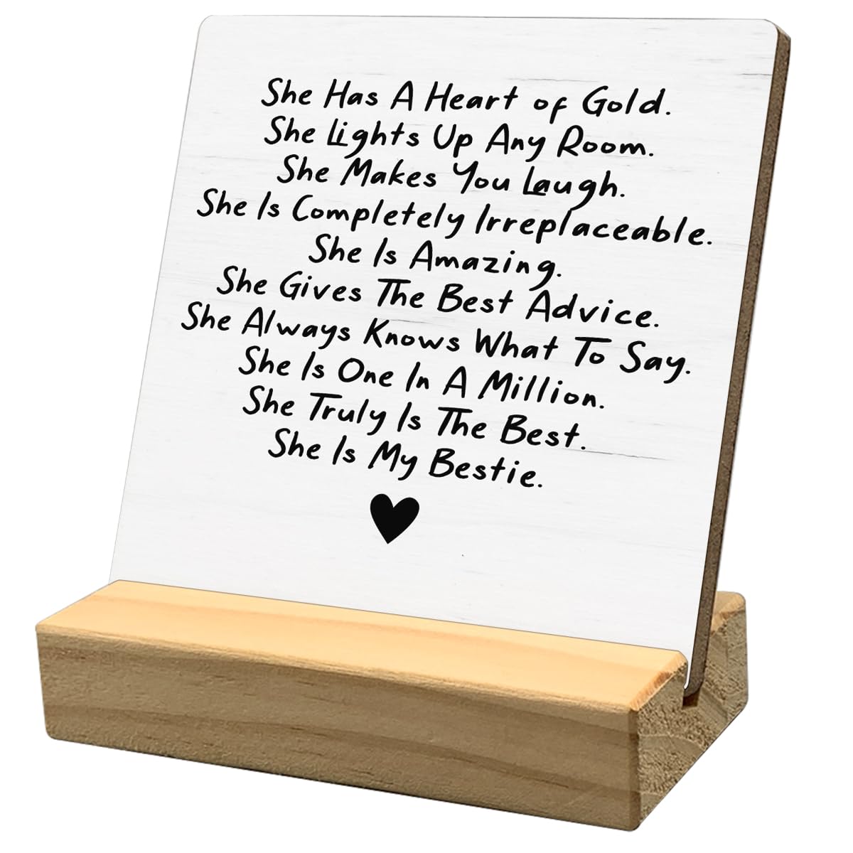 HONLUNG Inspirational Desk Decor Gifts for Bestie Friends, Positive Quotes Wooden Plaque Sign Desk Decor, Birthday Christmas Desk Decor for Bestie Women Friends, Wood Plaque with Wooden Stand