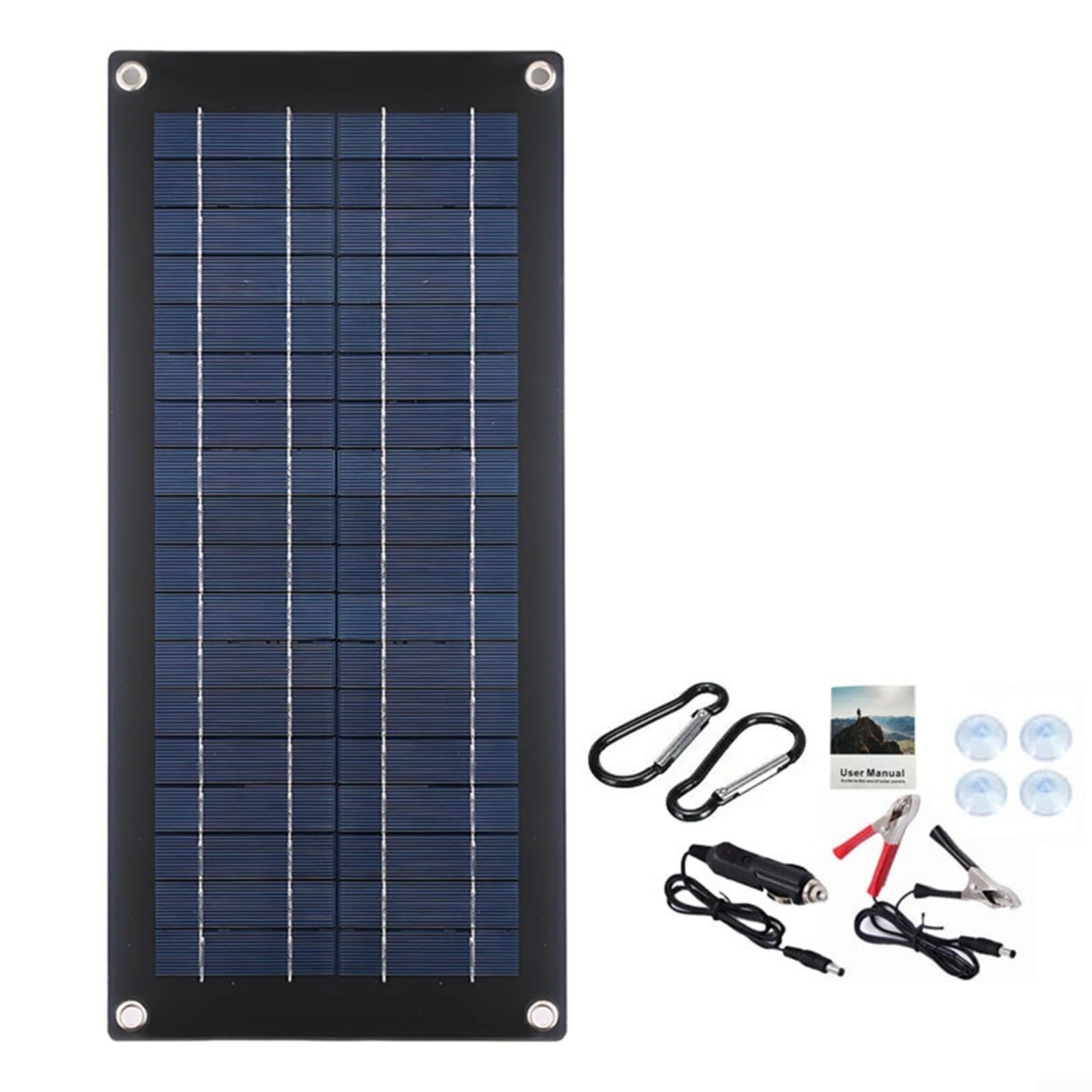 Cargador solar monocristalino de 60 W 18 V, salida de 12 a 18 V CC con puertos USB duales, para mantenimiento de coche/caravana/barco, incluye clips de cocodrilo y ventosas, construcción de