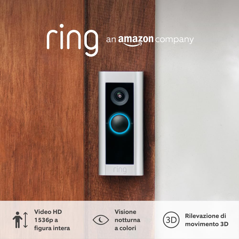 Ricondizionato Certificato|Ring Videocitofono Pro cablato| Videocamera con citofono, video in HD a 1536p, video a figura intera, vista dall'alto e wifi | Ring Home: 30 gg. prova gratuita