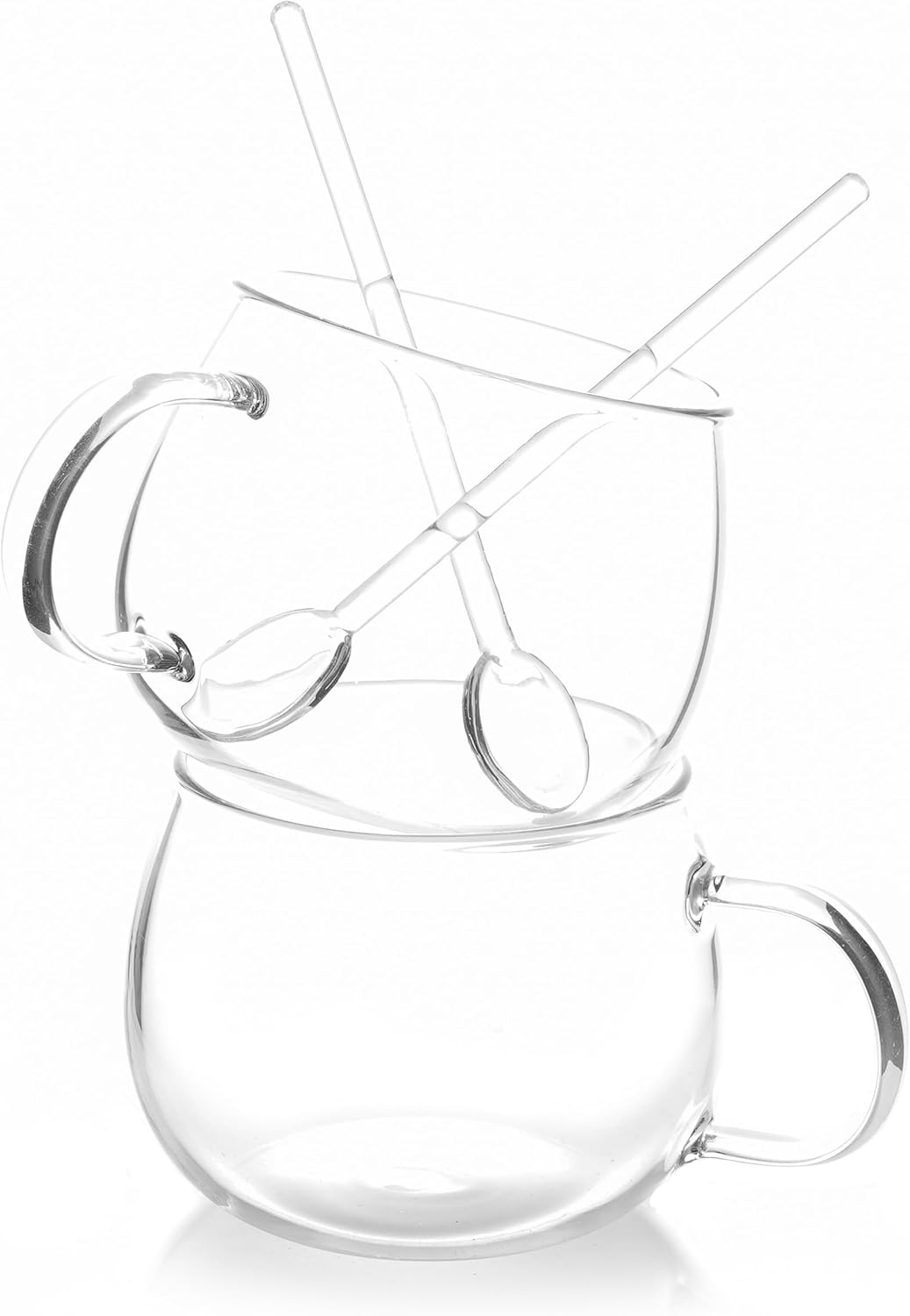 Glass Clear Crystal Drinks Tumbler Tea Mug Coffee Cup for Espresso Scented Tea Lover Gifts with Glass Stirring Bar, 10.1 Oz (300ml) Set of 2