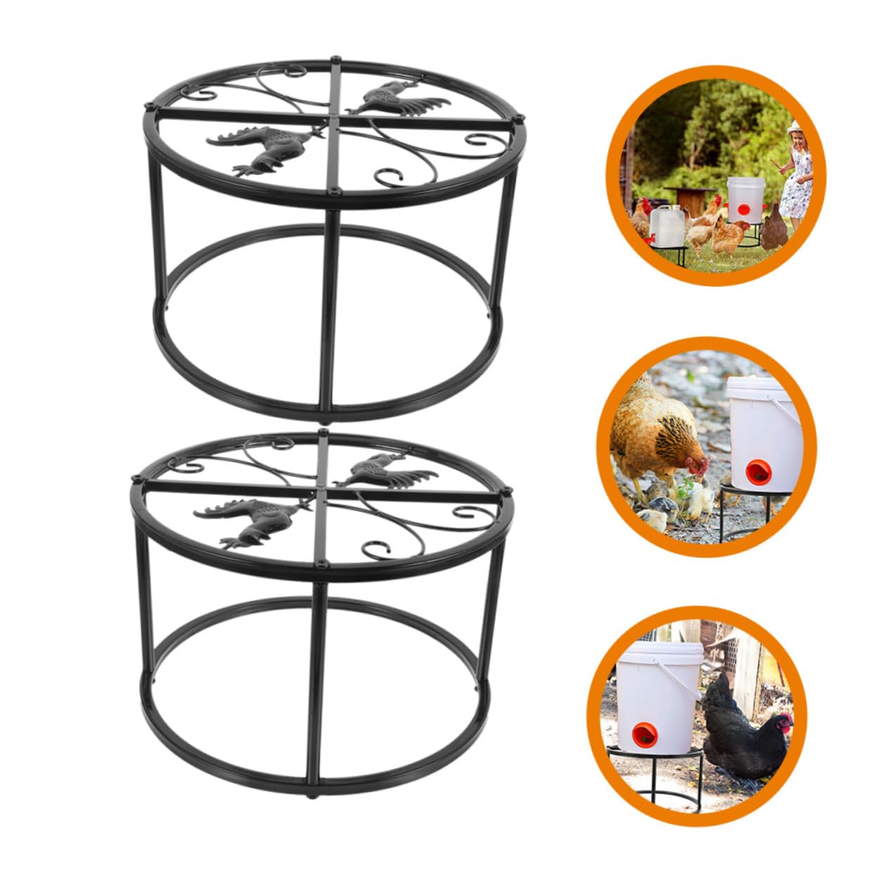 BESPORTBLE Supporto per Mangiatoia per Polli in Metallo Verniciato, Set 2 Pezzi Struttura Stabile a 4 Gambe, per Alimentazione e Abbeveraggio Pollaio e Giardino