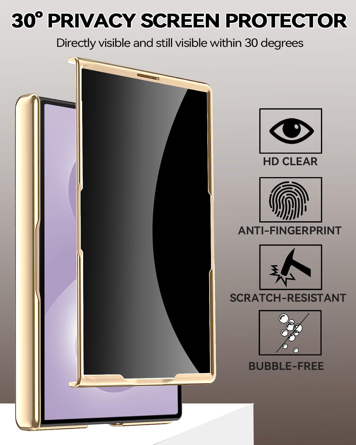 Custodia in pelle per Samsung Galaxy Z Fold 8 (Wide) con supporto ad anello magnetico, [compatibile] Bulit in protezione dello schermo della privacy copertura completa cerniera custodia in