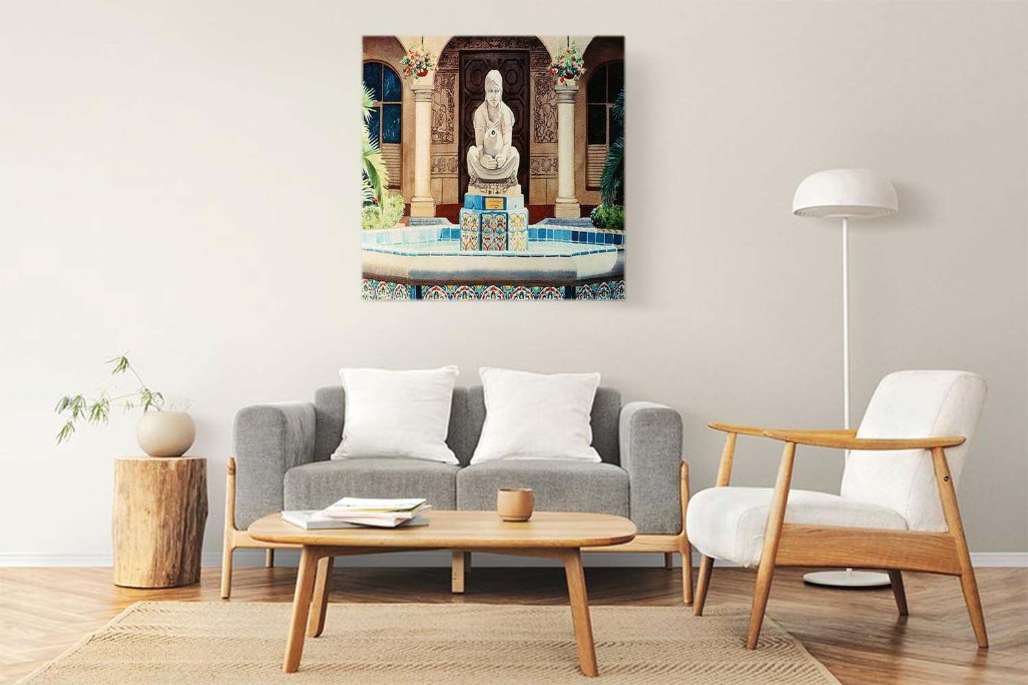 VERRE ART Printed Framed Canvas Painting for Home Decor Office Wall Studio Wall Living Room Decoration (22x22inch Wrapped) - Fountain At Cafe Del Rey Moro