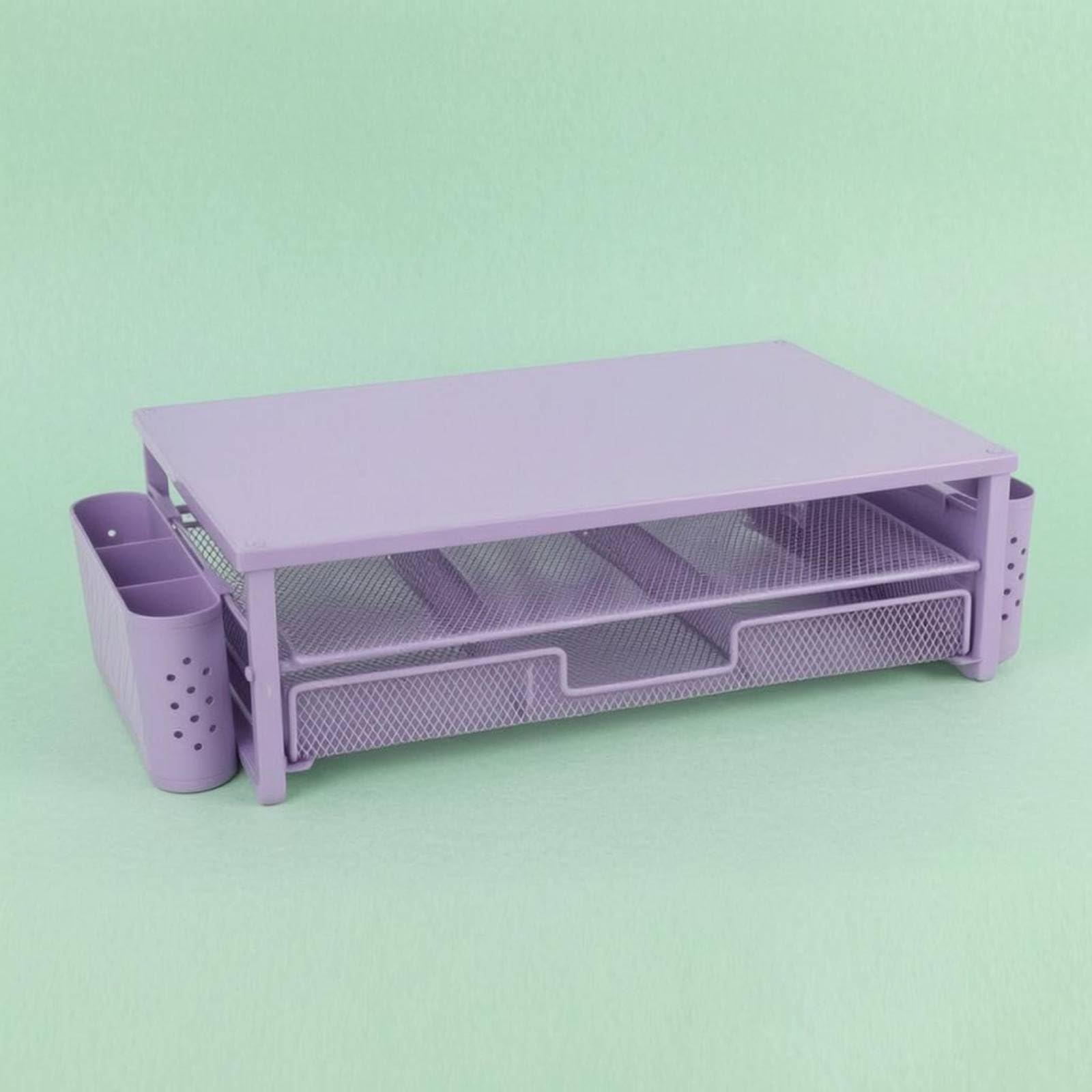 Desk Organizer Supporto Schermo Riser Mensola Scrivania Organizzatore Ufficio Struttura in Rete con Ripiano Piano E Spazio Sottostante Ordinato in Acciaio al Carbonio , Viola