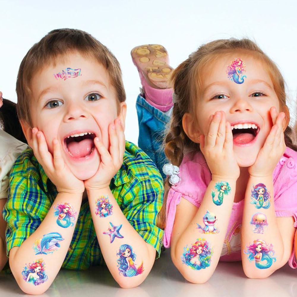 Mermaid Glitter Tattoo for Kid 12 Sheets Mermaids Temporary Tattoos for Kids Party Decorations, Party Bags Fillers Gifts - Image 4