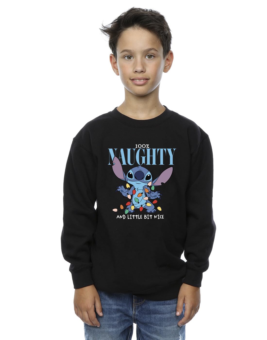 Absolute Cult Boys Black Disney Lilo & Stitch Naughty & Nice Sweatshirt 12-13 Years