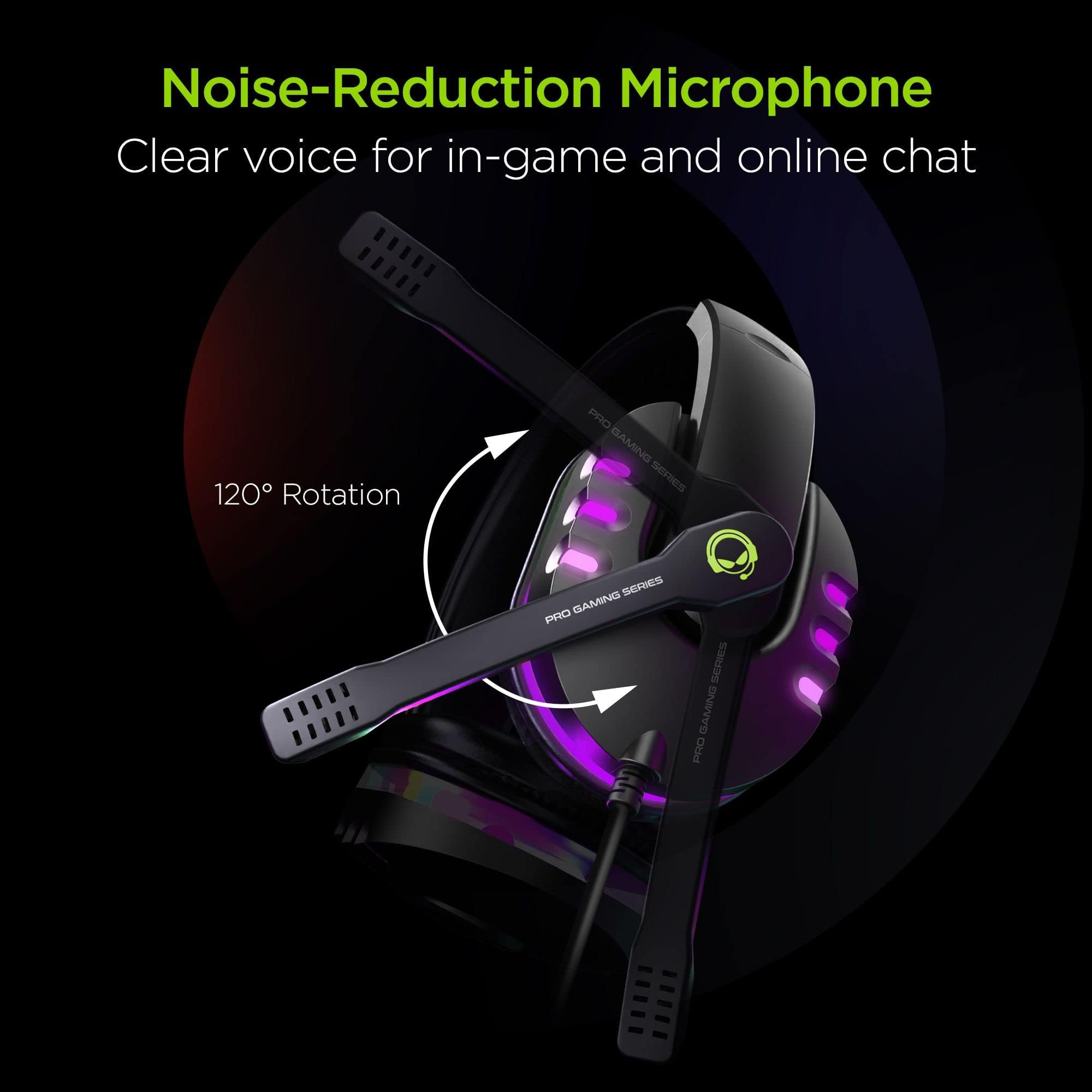 Gaming Headset with Noise Rejection Mic, HyperGear RGB LED Gaming Headphones, 3D Audio Immersion Noise Isolating-Fit for PC/Mac [in-Game & Online Chat] Memory Foam Ear Cushions All Day Comfort [15537]
