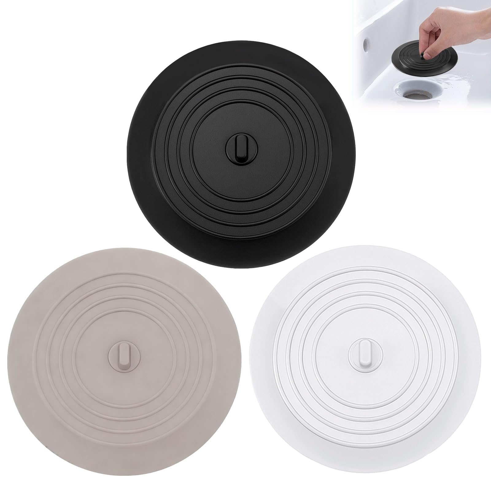 Tapón de bañera de silicona, 3 piezas Tapón de drenaje Tapón de bañera universal, Tapón de fregadero de cocina, lavabo de baño, tapón de bañera para ducha, bañera, lavabo, fregadero