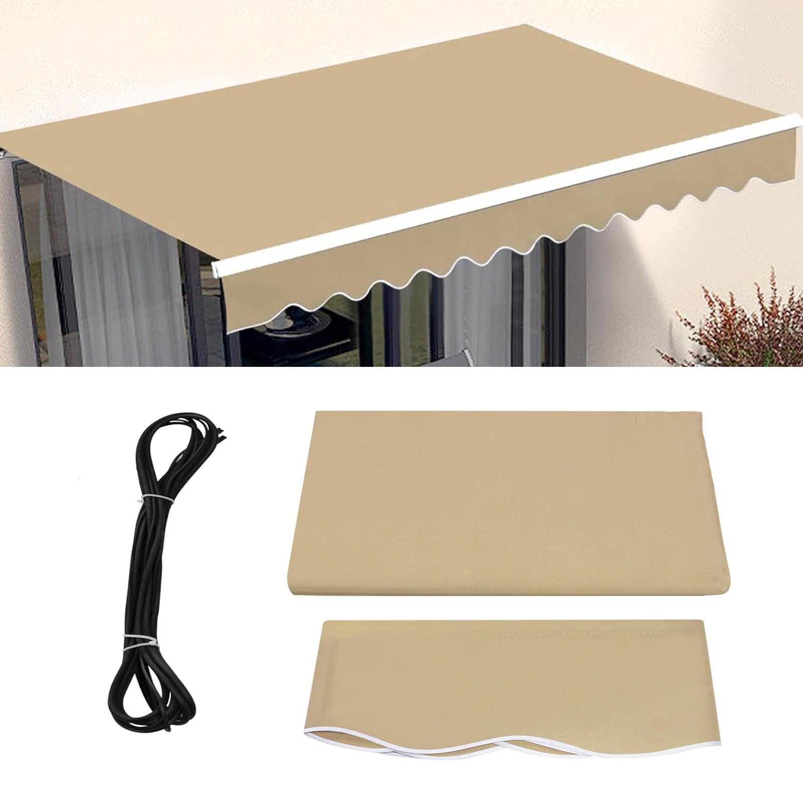 Tissu de rechange rétractable (tissu uniquement) - Pare-soleil en polyester imperméable pour fenêtres - 3,5 m - Kaki - Protection UV