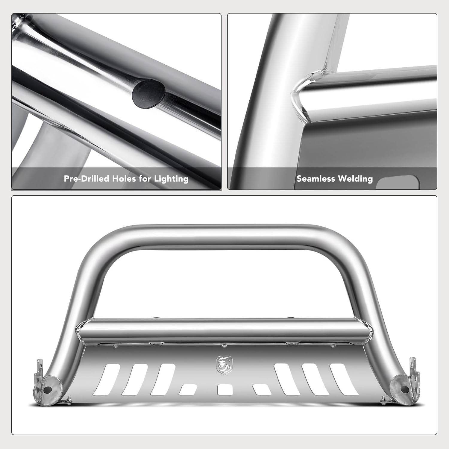 YHTAUTO 3" Bull Bar Push Bar with Skid Plate Light Mount Fit Ford Models, Bronco Sport 2021-2022 Sport Utility, S/S 304 Brush Guard for Truck Front Bumper Off Road Accessories