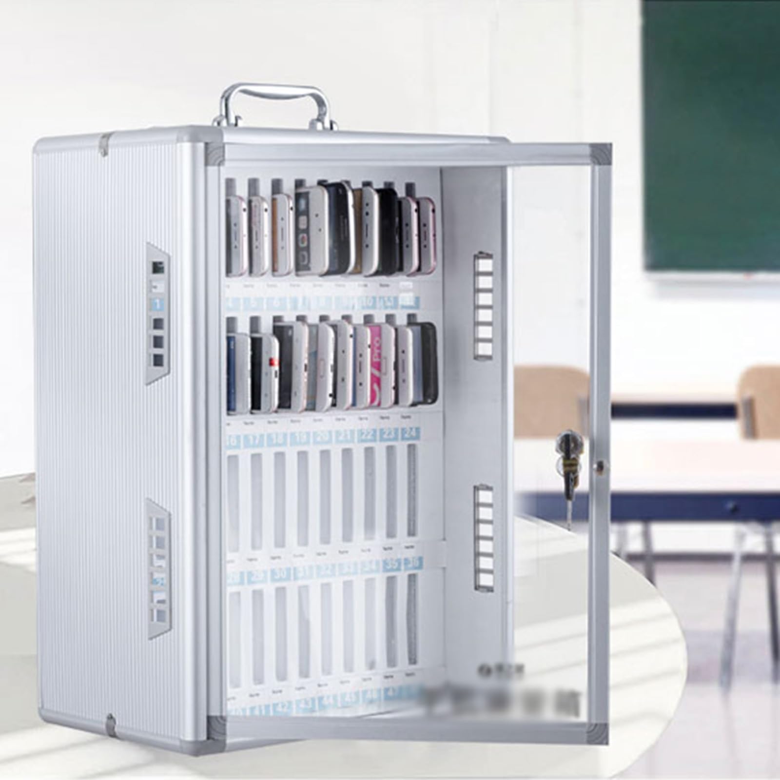 Armadietto per telefoni cellulari in acciaio inox, montabile a parete, chiudibile a chiave, portatile, organizzatore di telefoni cellulari trasparenti, cassaforte per telefoni cellulari della scuola a