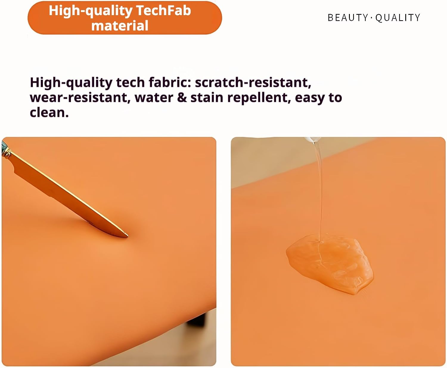 Vanity Stool Chair, Ergonomic Wide Seat with 25° Curve, Tech Fabric Scratch-Resistant & Waterproof, High-Density Foam Cushion, Sturdy Thickened Legs, 18.9" x 11" x 17.3", Orange White