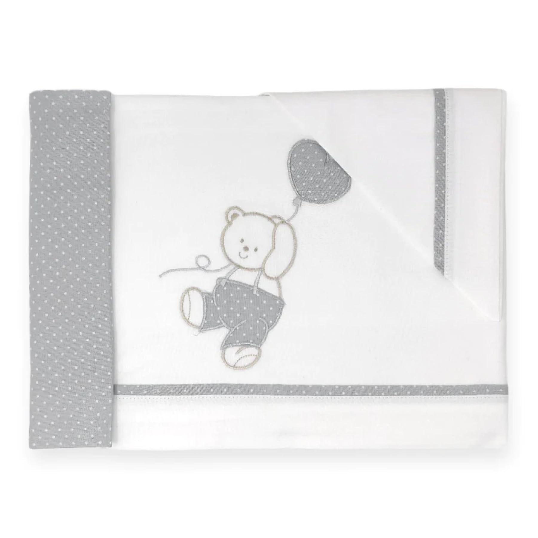 Lisola Baby-Bettwäsche-Set, für Kinderbett oder Wiege, Bettlaken 120 x 180 cm + Kissenbezug 40 x 60 cm + Spannbettlaken 60 x 130 cm, Made in Italy, aus reiner Baumwolle, Stickerei mit Bärenmotiv,