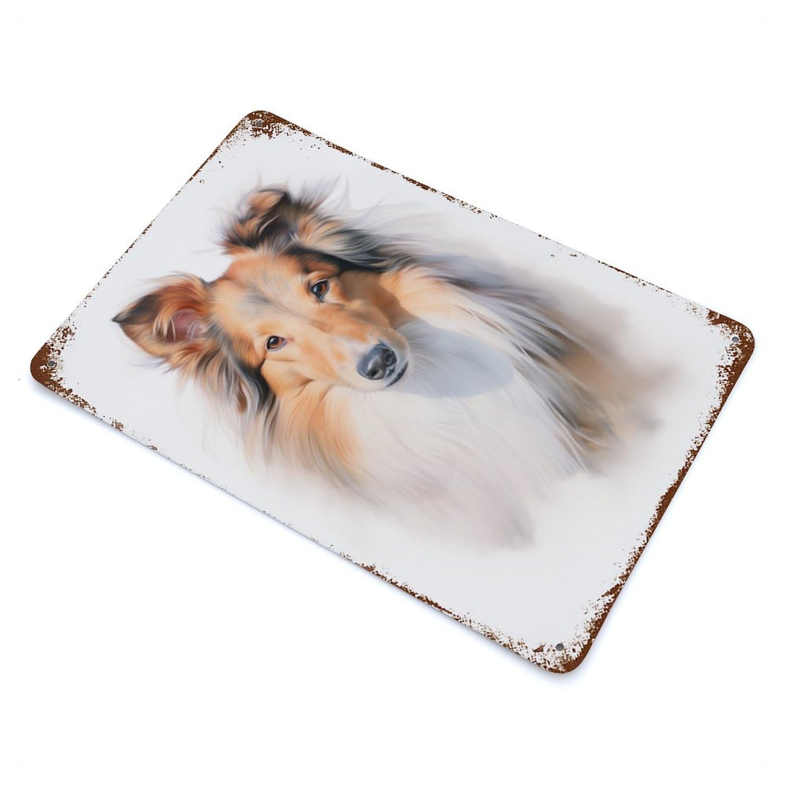 Weathered Tin Sign with Shetland Sheepdog Design 11.8"x7.9", for Garage, Bar And Workshop Decor, Decorative Metal Wall Art