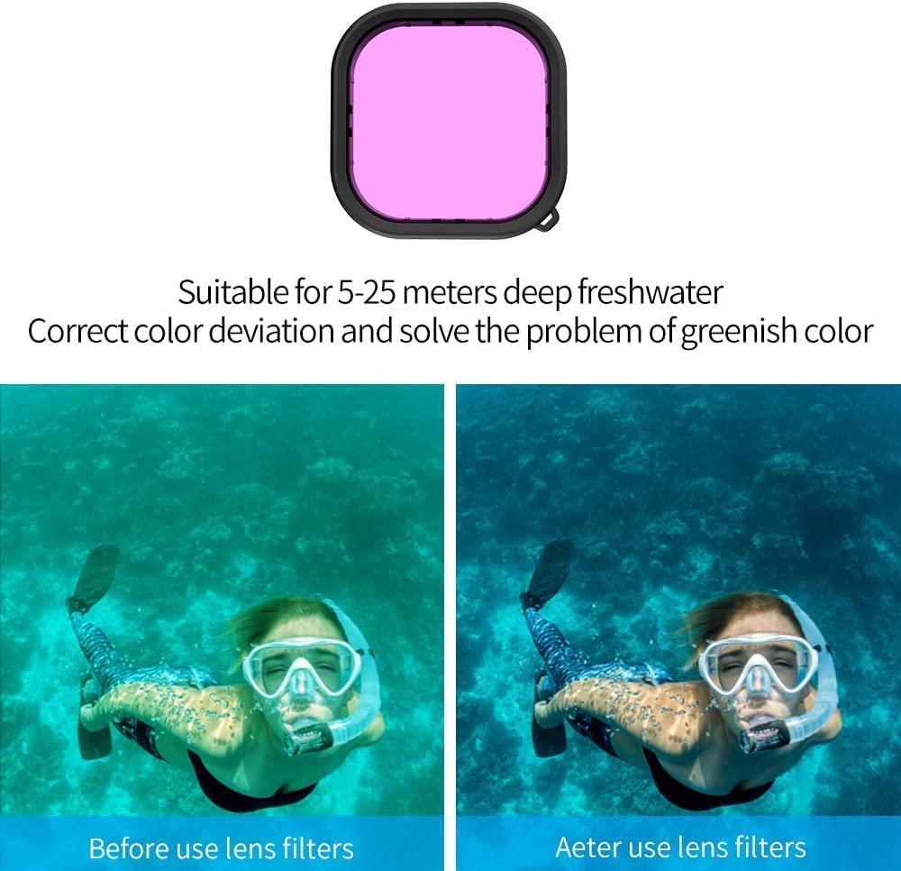 Custodia subacquea impermeabile 60 m trasparente con filtro rosso-viola-rosa Compatible with GoPro Hero (2018), GoPro Hero 7 Black, GoPro Hero 6/6 Black Hero 5/5 Black