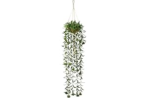 Lifelike Hanging Artificial Plants, 3.4ft Realistic Hanging Faux Plants in Rustic Bamboo Rattan