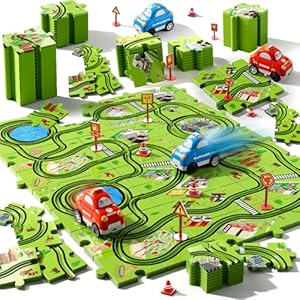 48 PCS Puzzle Race Track Car Set Toys for Kids Boys, Toddler Toys Gifts for 3 4 5 Year Old Boys, Puzzle Tracks Car Toys for Boys Ages 3-5 4-6, Ideal 3 4 5 6 Year Old Boys Birthday Gifts